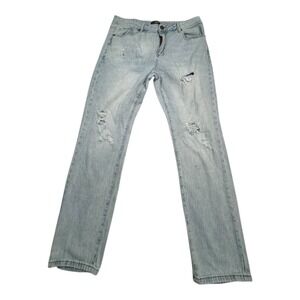 Fashion Nova Men Jeans Size 36 Light Wash‎ Distressed Ripped Straight Leg Denim